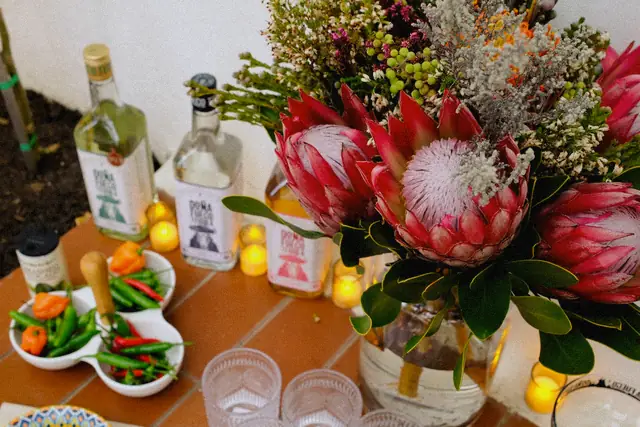 Bottles, chillies, proteas